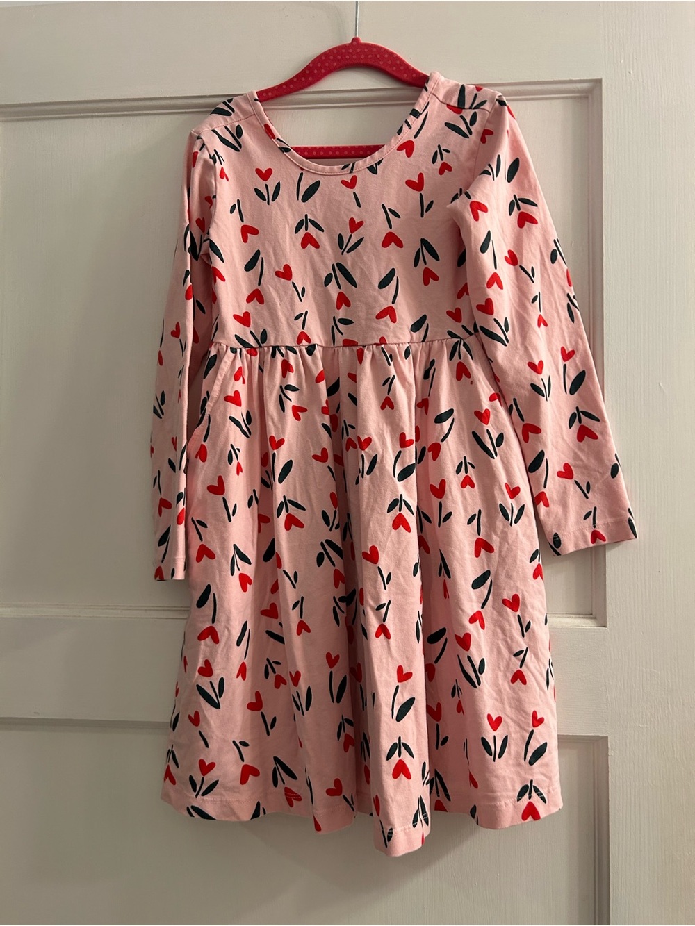 Hanna Andersson Girls' Pink Heart Print Long-Sleeve Dress Size 120/6-7